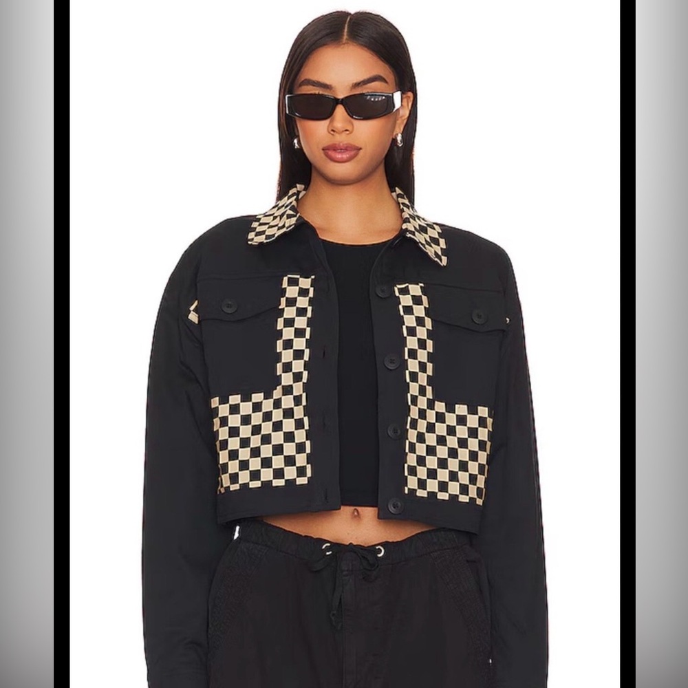 Beach Riot Desert Trucker Checkered Crop Jacket